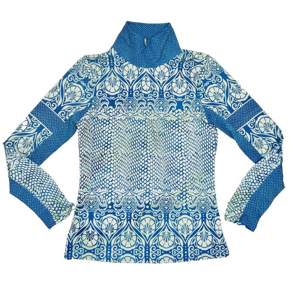 prAna Tatiana Long Sleeve  1/4 Zip Yoga Pullover Top Blue Green Aqua SMALL